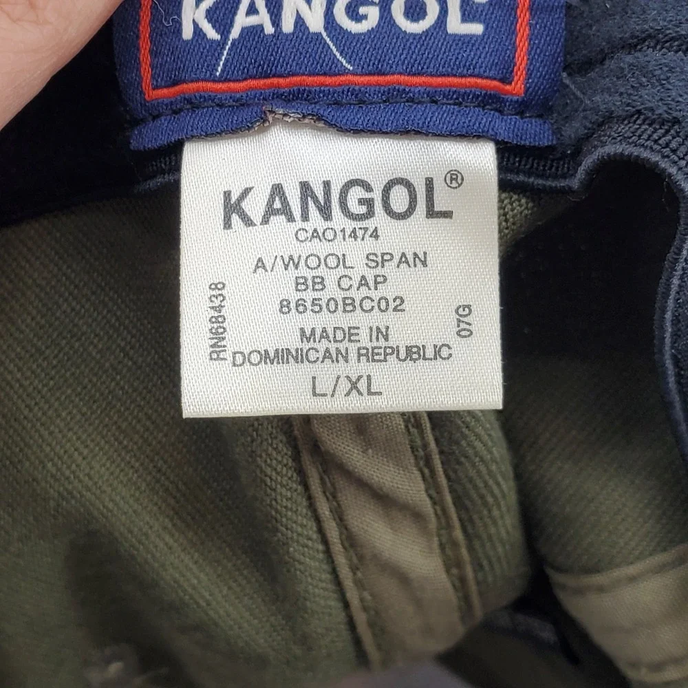 Kangol Flexfit Wool Blend Baseball Cap Olive Green Kangaroo Logo Preppy L/XL